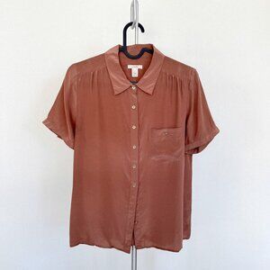J. Crew Silk Shirt Short Sleeve Brown Size 6